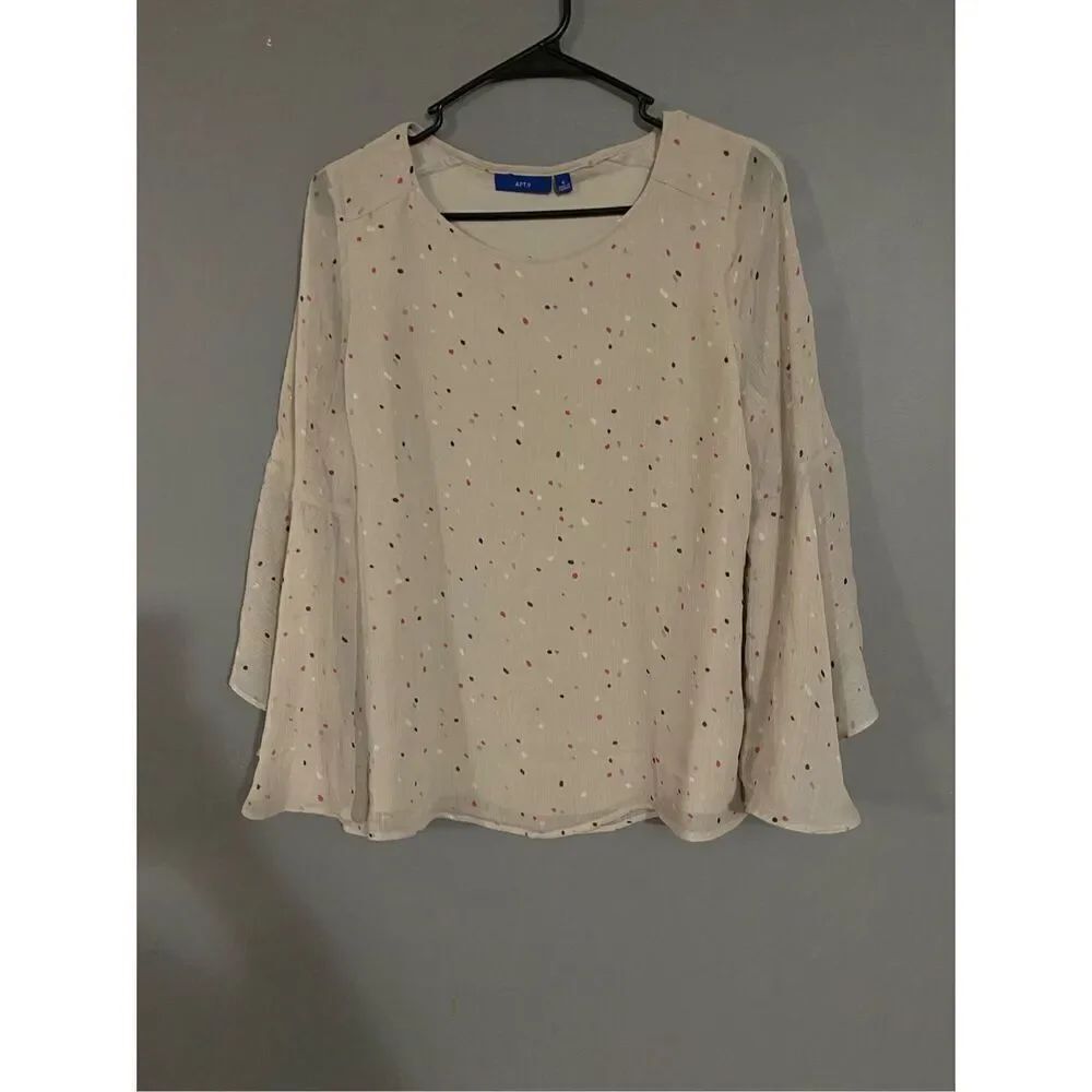 Apt 9 3/4th Bell Sleeve Polka Dot Top Size Small